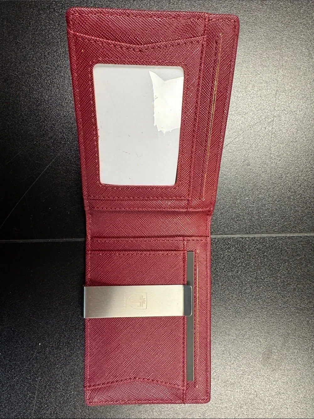 Travando Mens Slim Bifold Wallet Money Clip Burgundy Red Saffiano Minimalist